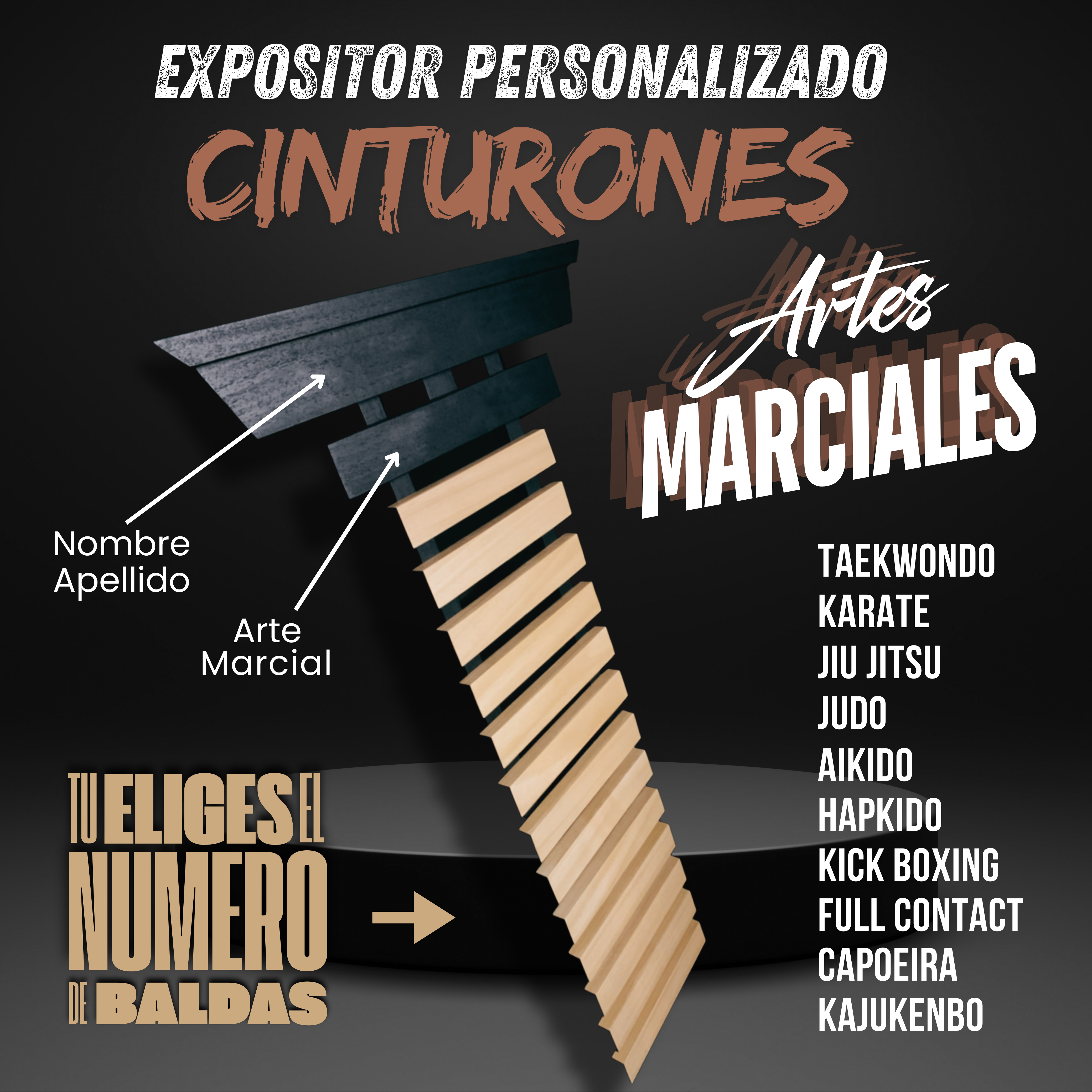 Porta Cinturones Personalizable Artes Marciales